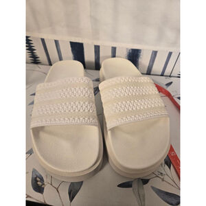 Women's Adidas White Adilette Platform Slides Size 8
